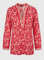 Dalia  boho peasant Floral Tunic Top in red and white  styled on ghost mannequin