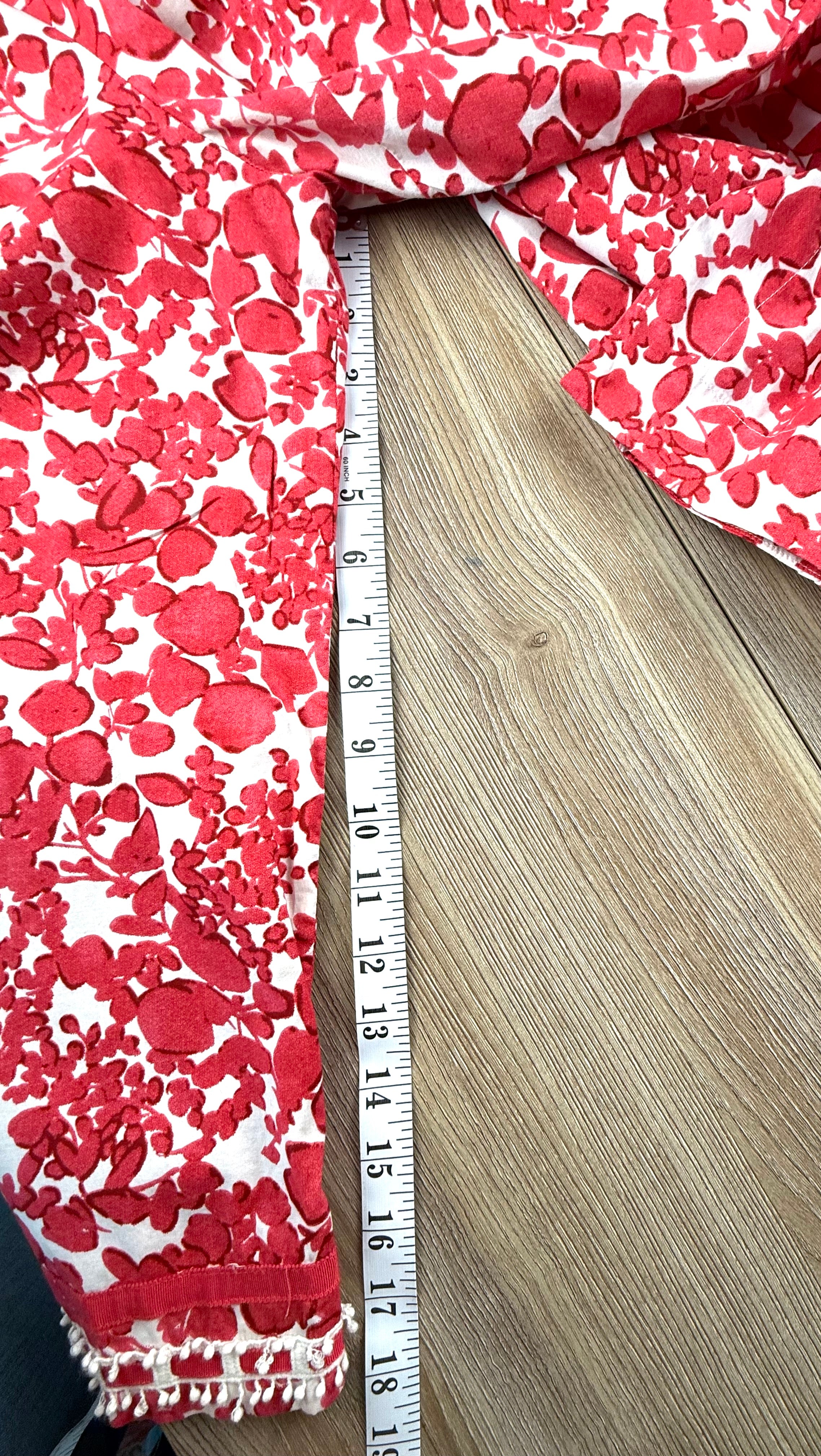 Dalia boho peasant blouse red and white measuring 18" sleeve