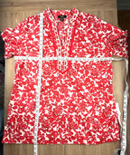 Dalia boho peasant blouse red and white measuring 44" bust 30" shoulder to hem 