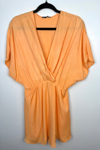 Deep V Neck Zara peach dress with batwing sleeve fully lined  on hanger