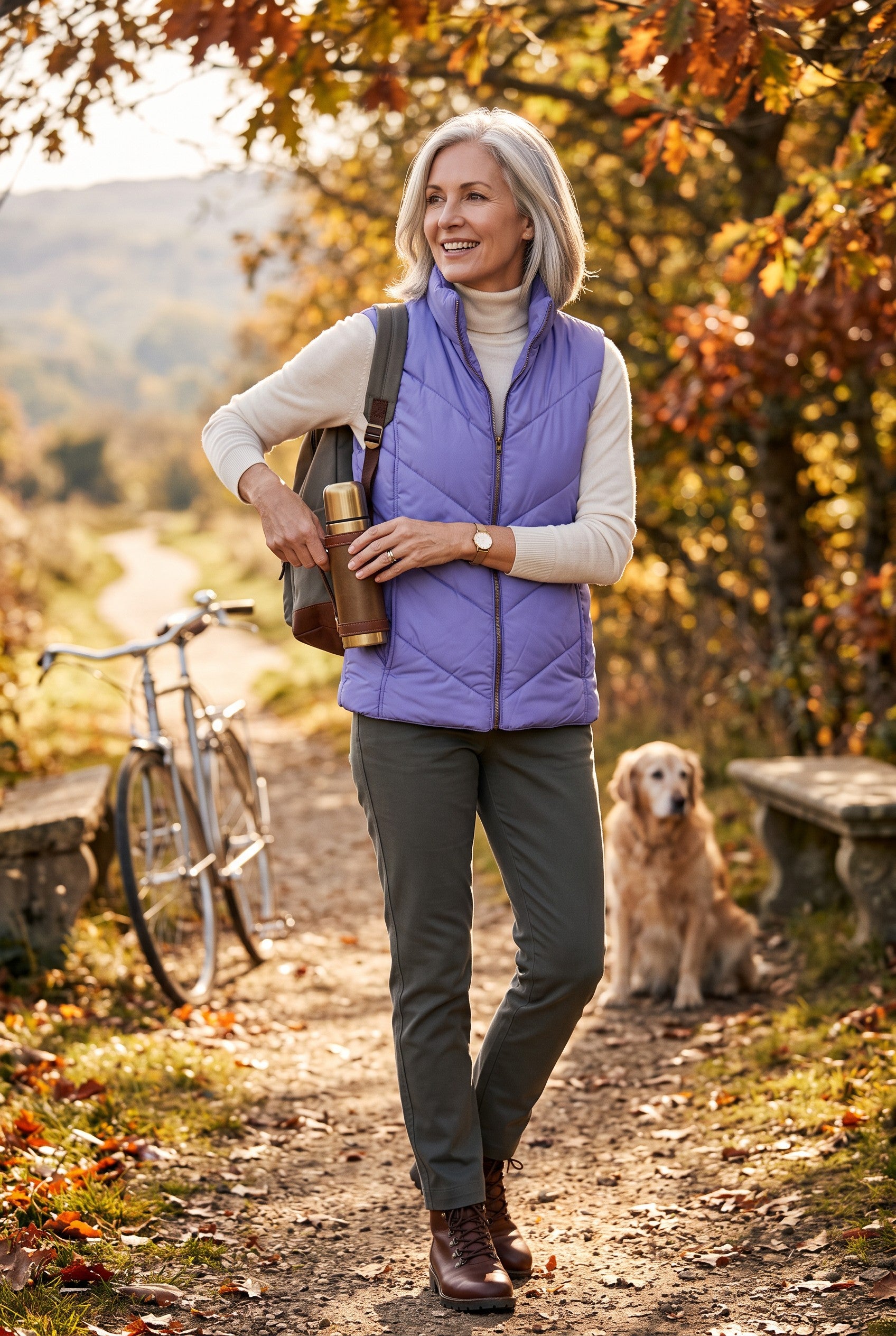 Denver Hayes Puffer Vest | Size S on woman outside in fall 