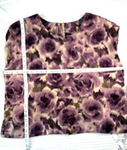 Desie® Made in France — Purple Watercolour Floral Blouse | Size L  at Blue Sparrow Shop measuring 48" bust and 24" shoulder to hem 