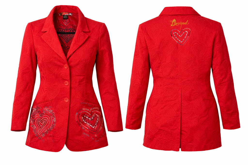 Desigual Heart Jacket at Blue Sparrow Shop  showing front and back view