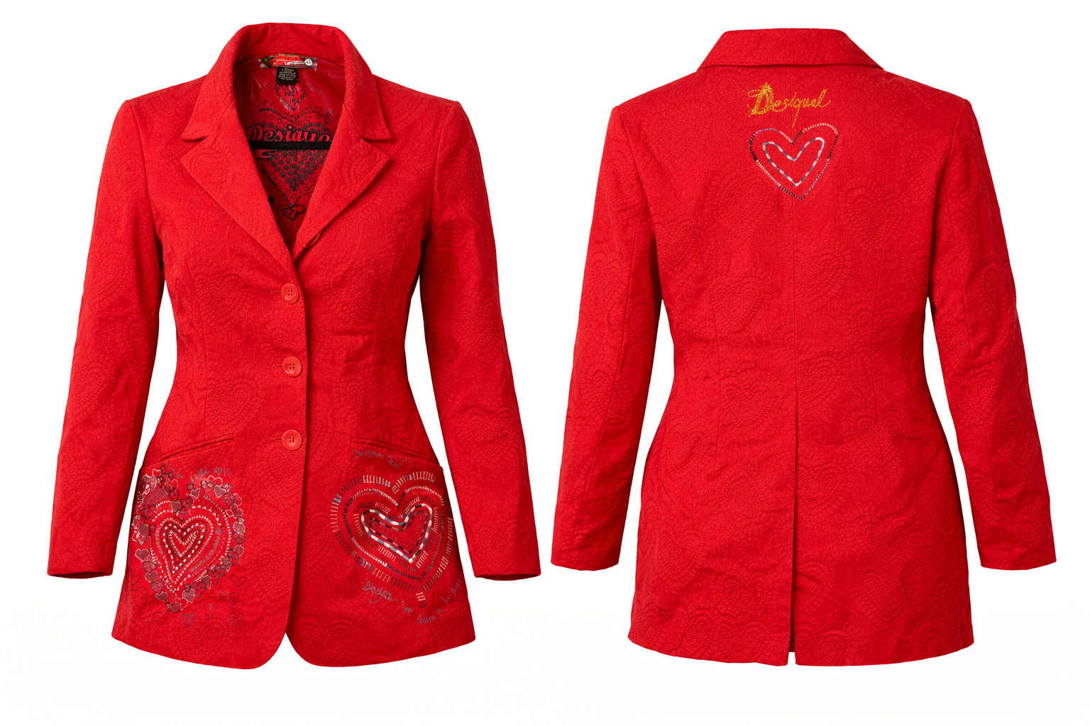 Desigual Heart Jacket at Blue Sparrow Shop  showing front and back view