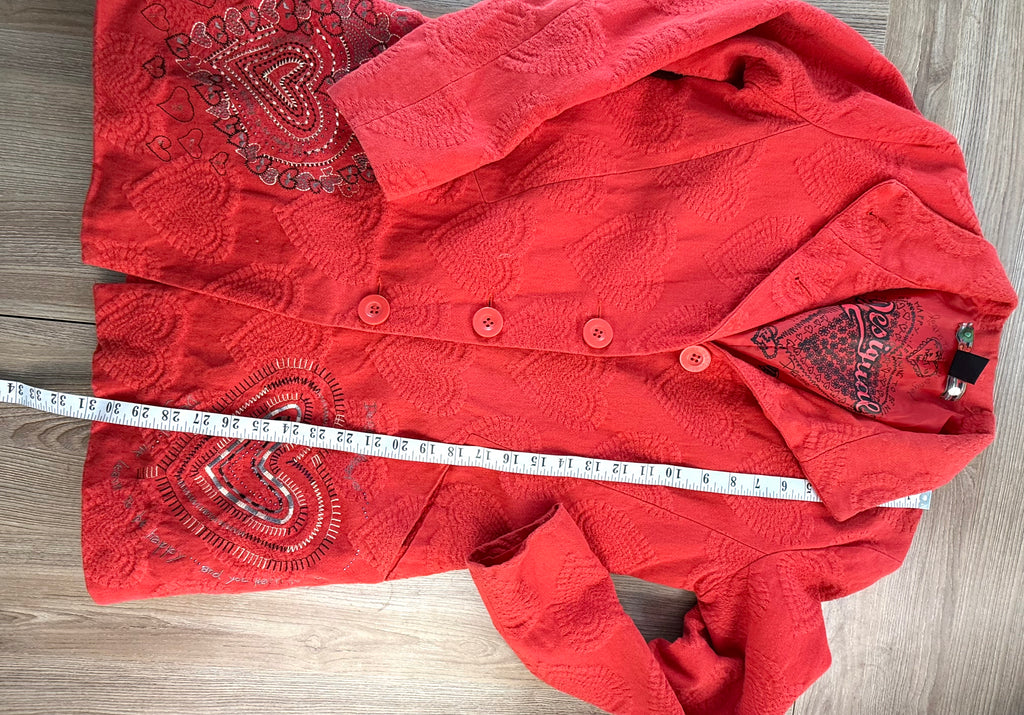 Desigual coat red with heart pattern made in canada desigual jacket measuring 31 inches shoulder to hem