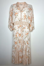 Dex Smocked Waist Romantic Midi Dress | Size L at Blue Sparrow Shop  on white background