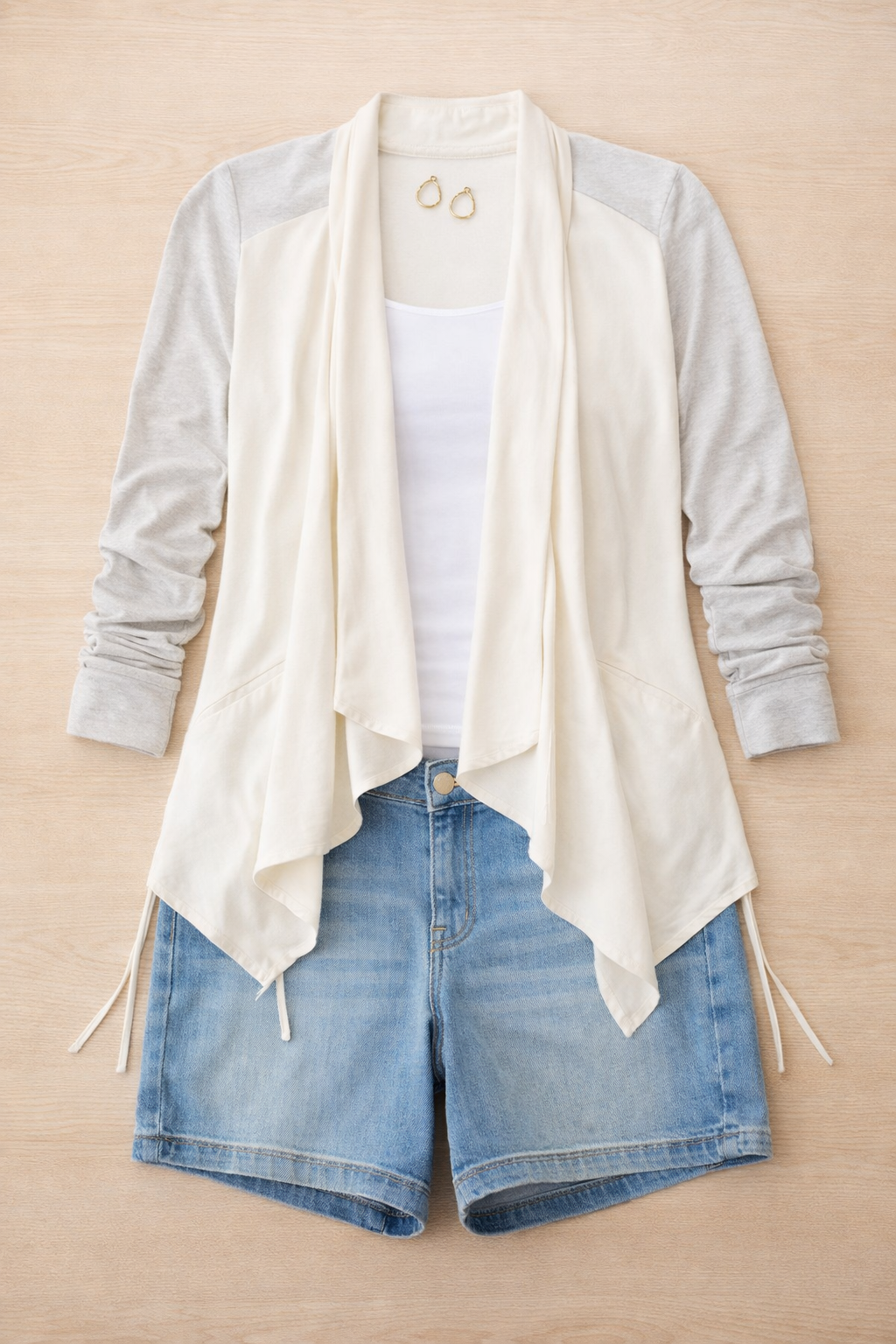 Dolce Vita Cardigan | Size M at Blue Sparrow Shop on flatlay with shorts and tank