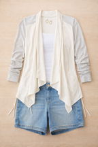 Dolce Vita Cardigan | Size M at Blue Sparrow Shop on flatlay with shorts and tank