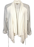 Dolce Vita Left Coast Collection lightweight open-front cardigan in a soft cream
and heather grey colour block design.