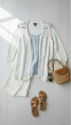 Eddie Bauer 100% Cotton Sweater | Size XL at Blue Sparrow Shop flatlay with bag, sandals, pants