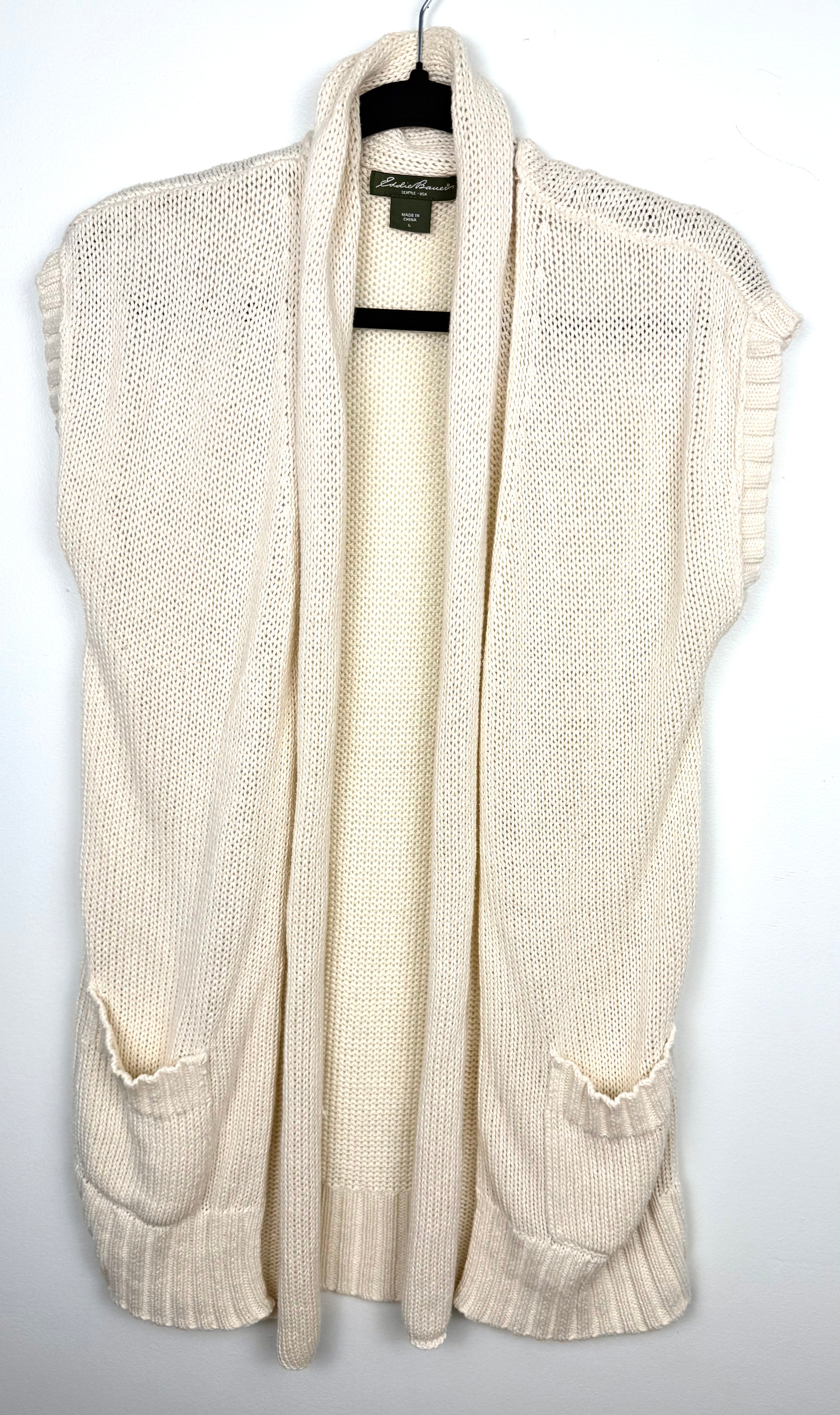 Eddie Bauer Linen Cotton Knit Cardigan Vest  on hanger