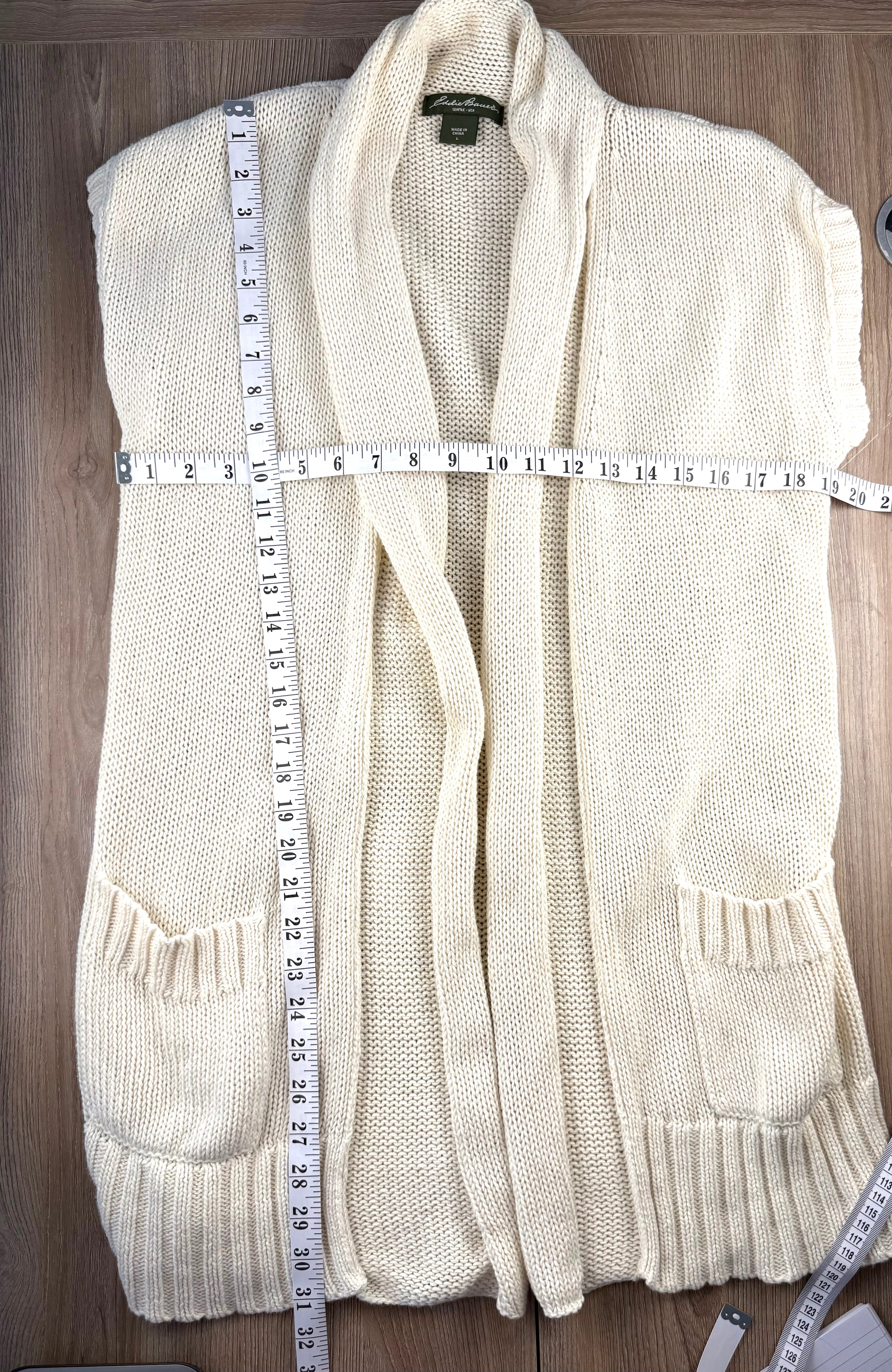 Eddie Bauer Linen Cotton Knit Cardigan Vest measuring 38" bust and 31" shoulder to hem 