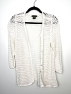 Eddie Bauer white cotton open knit cardigan women size XL button front sweater