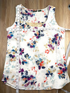 Eddie Bauer white floral crinkle gauze tank top measuring 38" bust and 27" shoulder to hem - quality pre-owned women's clothing at Blue Sparrow