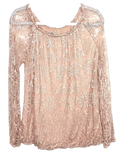Elena Baldi Italian Lace Mesh Top Blush Floral Long Sleeve L