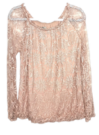 Elena Baldi Italian Lace Mesh Top Blush Floral Long Sleeve L