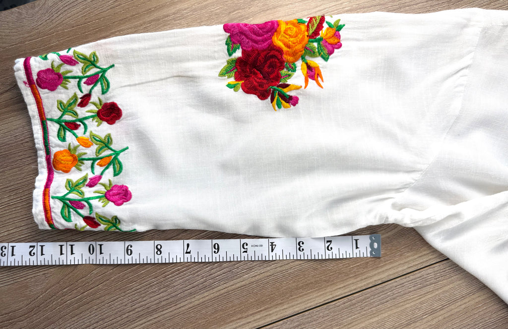 Embroidered Floral Tunic Blouse measuring 12" sleeve