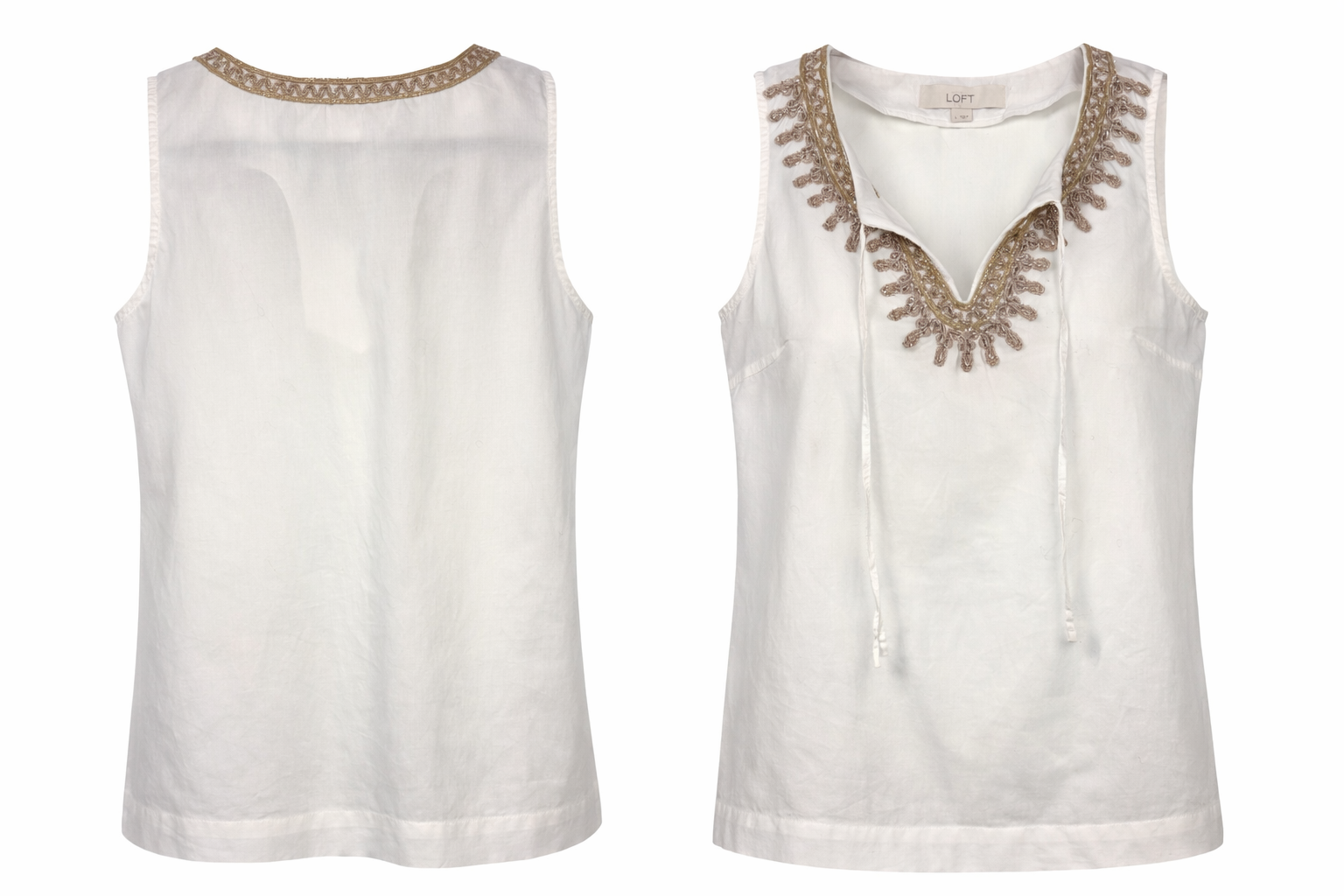 Embroidered Sleeveless Blouse | Size L by Ann Taylor Loft at Blue Sparrow Shop front and back view 