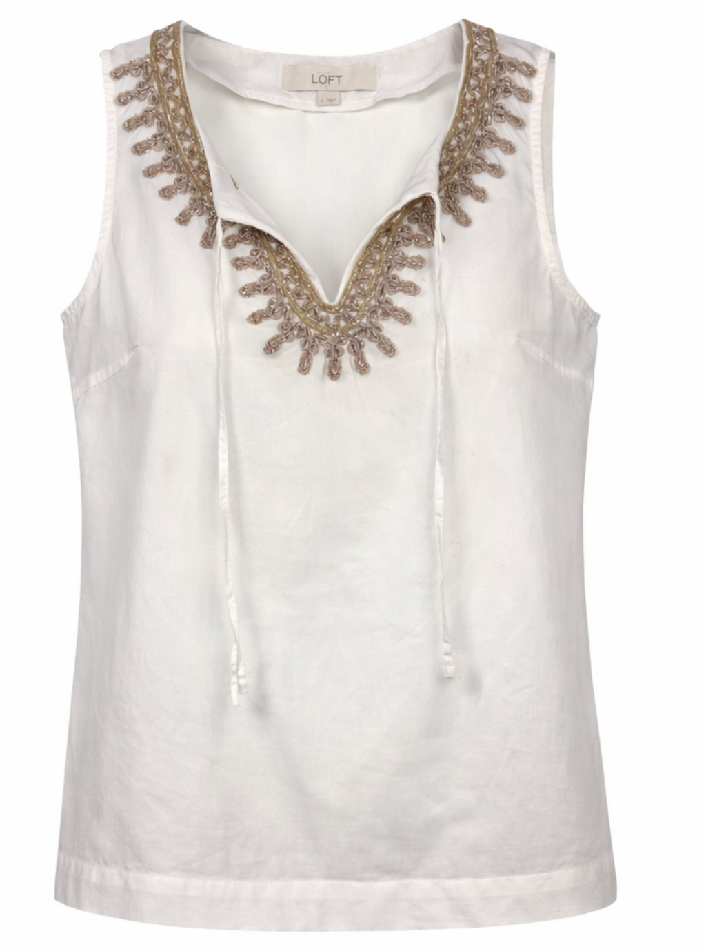 Embroidered Sleeveless Blouse | Size L by Ann Taylor Loft at Blue Sparrow Shop font of top