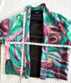 Emma Chun Shroff Hand Painted Silk Jacket | Wearable Art Blazer at Blue Sparrow Shop measuring 46" bust and 24" shoulder to hem