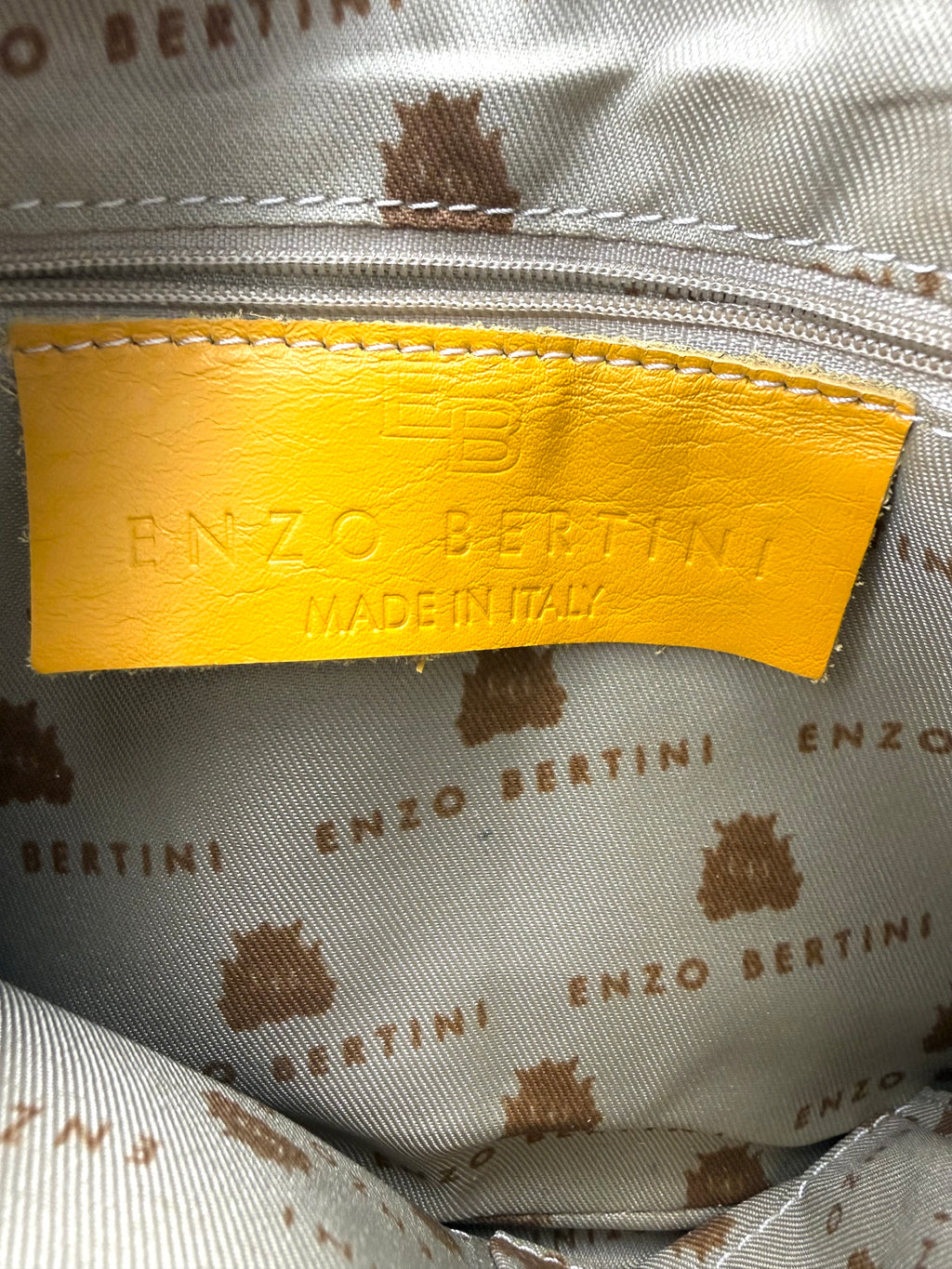 Enzo Bertini Made in Italy leather tag inside yellow crossbody purse
