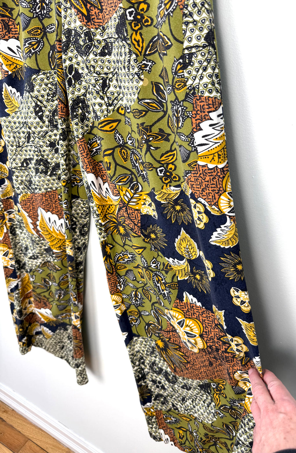 Esprit Patchwork Floral Wide Leg Pants Boho showing flow of front 