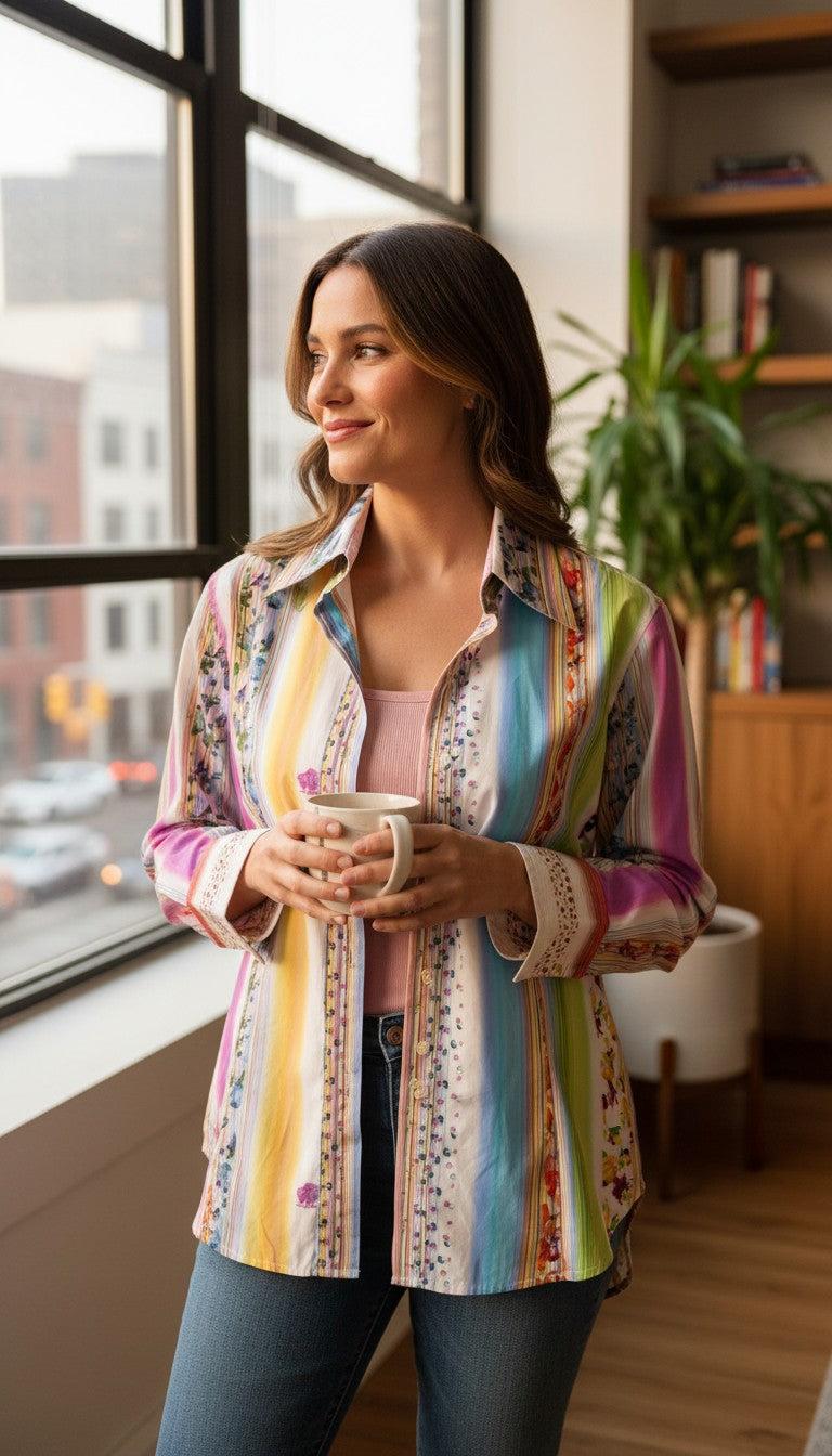 Etro Milano Italian Designer Blouse | Size S/M compare at $1100!  at Blue Sparrow Shop on woman looking out window