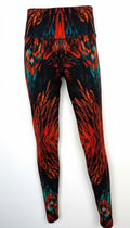 Eva Varro Reversible Leggings — Feather Print & Solid Turquoise | Handcrafted in USA | Size XS at Blue Sparrow Shop 