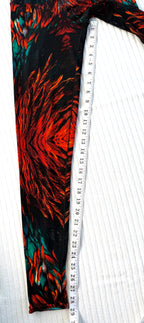 Eva Varro Reversible Leggings — Feather Print & Solid Turquoise | Handcrafted in USA | Size XS at Blue Sparrow Shop  measuring 29" inseam 