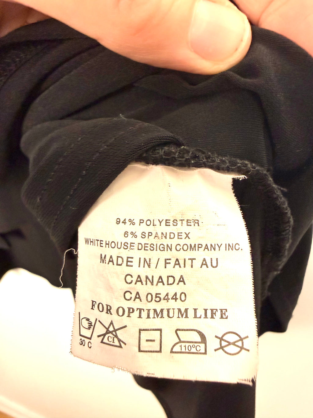 Fabric tag inside Sympli Sleeveless Black Tunic Made in Canada 