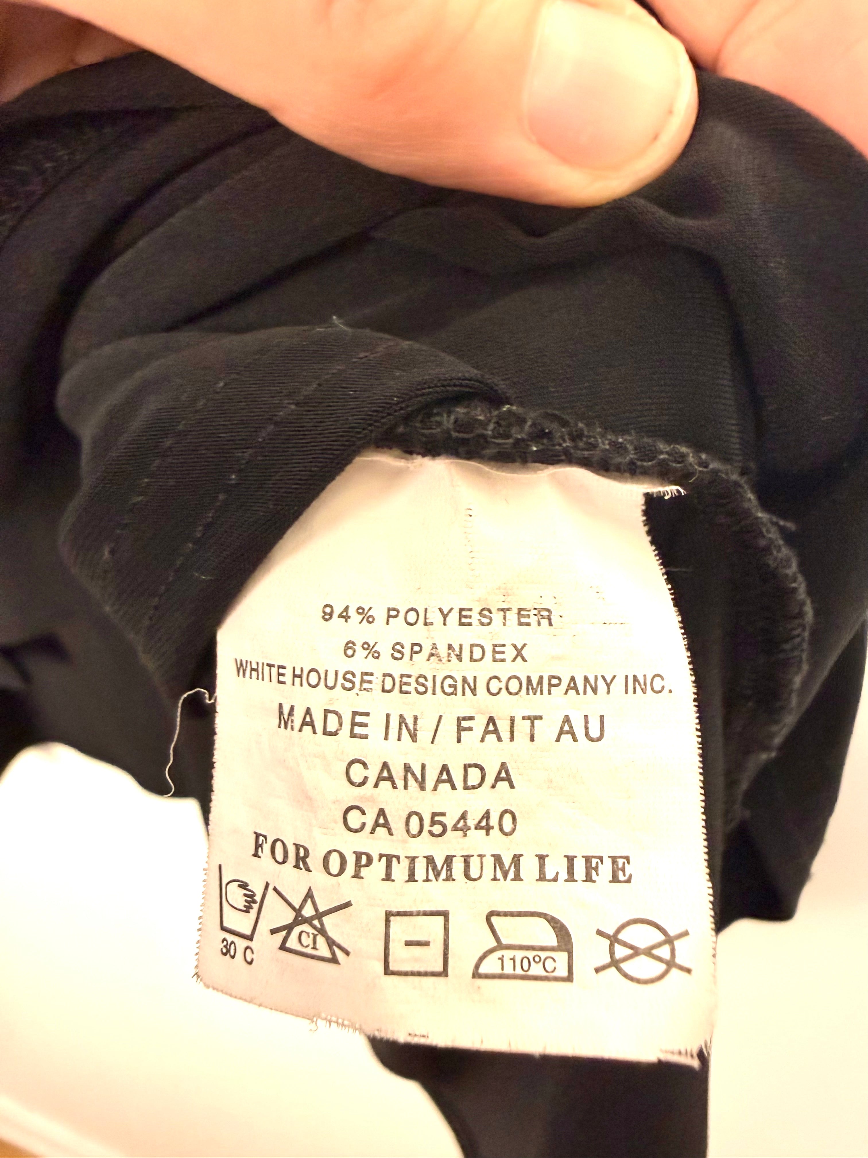 Fabric tag inside Sympli Sleeveless Black Tunic Made in Canada 