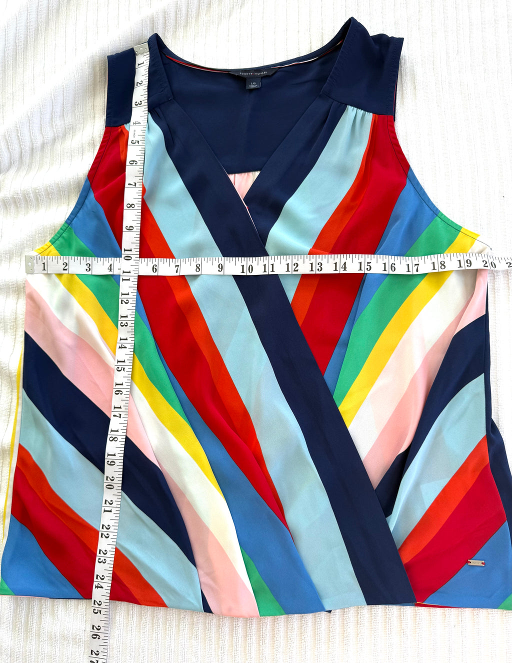 Faux Wrap Tommy Hilfiger Sleeveless Blouse | Size M at Blue Sparrow Shop measuring 40" bust and 25" length