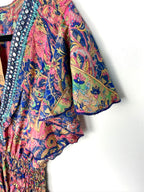 Flutter sleeve detail on 100% art silk beaded embellished boho festival dress 