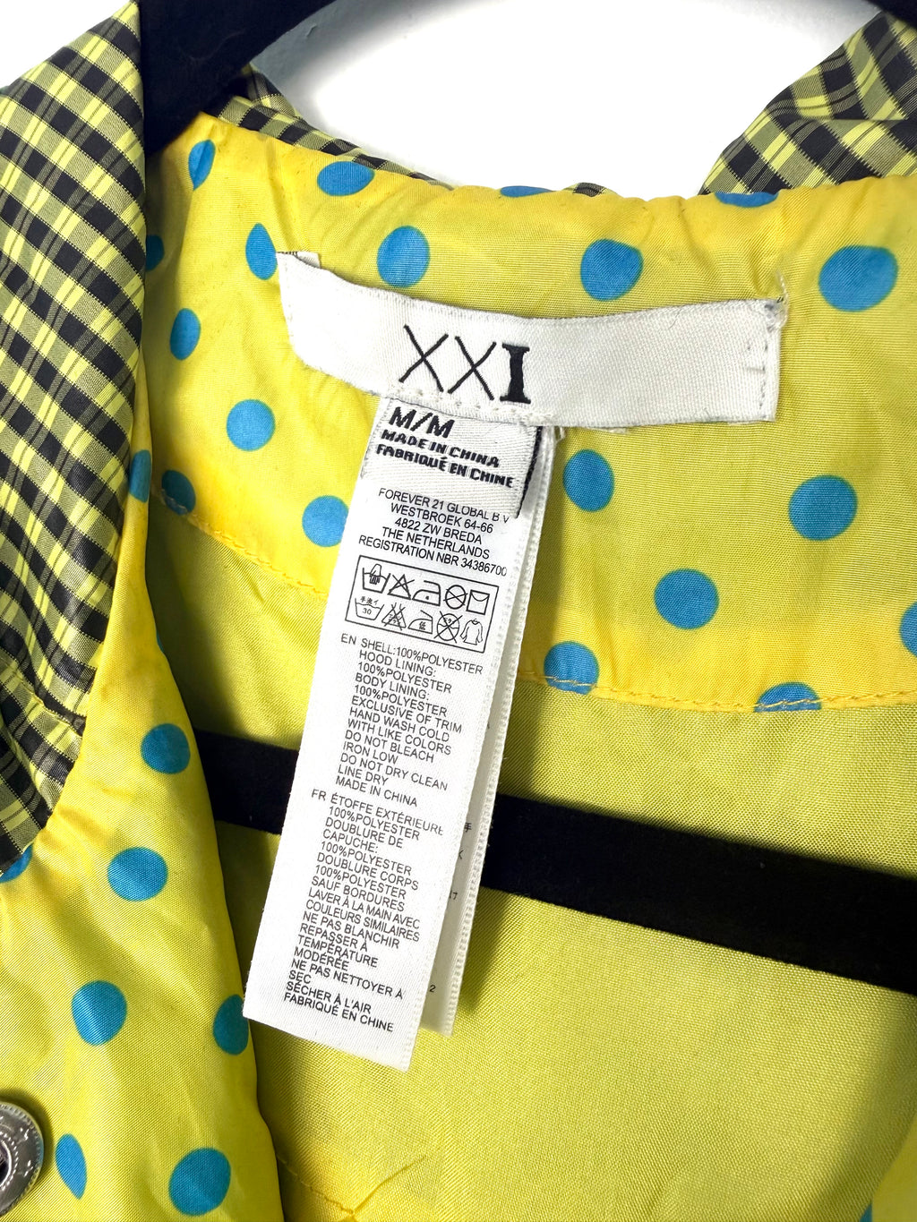 Forever 21 lime green poncho with pokadot detail on liniing fabric tag 