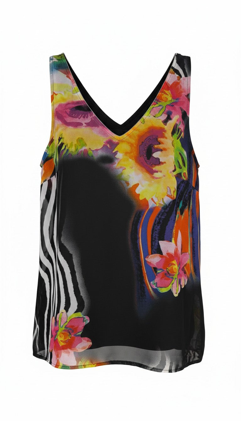 Frank Lyman Bold Abstract Floral Sleeveless Top, Fully Lined, Size L at Blue Sparrow Shop main
