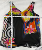 Frank Lyman Bold Abstract Floral Sleeveless Top, Fully Lined, Size L at Blue Sparrow Shop measuring 40" bust and 26" shoulder to hem 