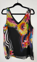 Frank Lyman Bold Abstract Floral Sleeveless Top, Fully Lined, Size L at Blue Sparrow Shop  on hanger