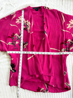 French Connection Floral Kimono | Romantic Boho Layering Piece at Blue Sparrow Shop measuring 42" bust and 27" shoulder to hem 