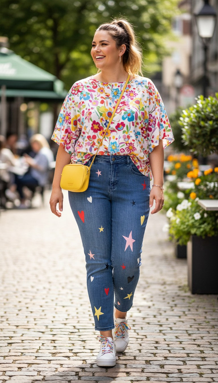 French Dressing Jeans | Olivia Fit | Size 10 at Blue Sparrow Shop  on woman with floral top and yellow purse