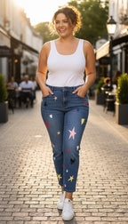 French Dressing Jeans | Olivia Fit | Size 10 at Blue Sparrow Shop  on woman wearing a white tank top
