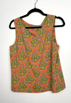Front view of Darling Louisa Top sleeveless blouse in orange and green baroque print
