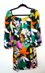 Joseph Ribkoff floral dress size 14 multicolor bold print puff sleeve Made in Canada