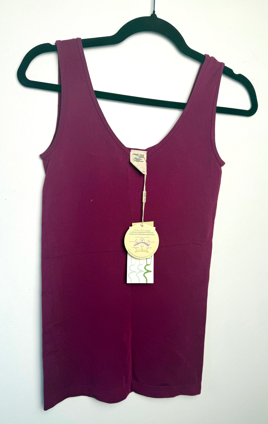 Fuscia coloured Bamboo Tank top by C'est Moi at Blue Sparrow Shop  on hanger