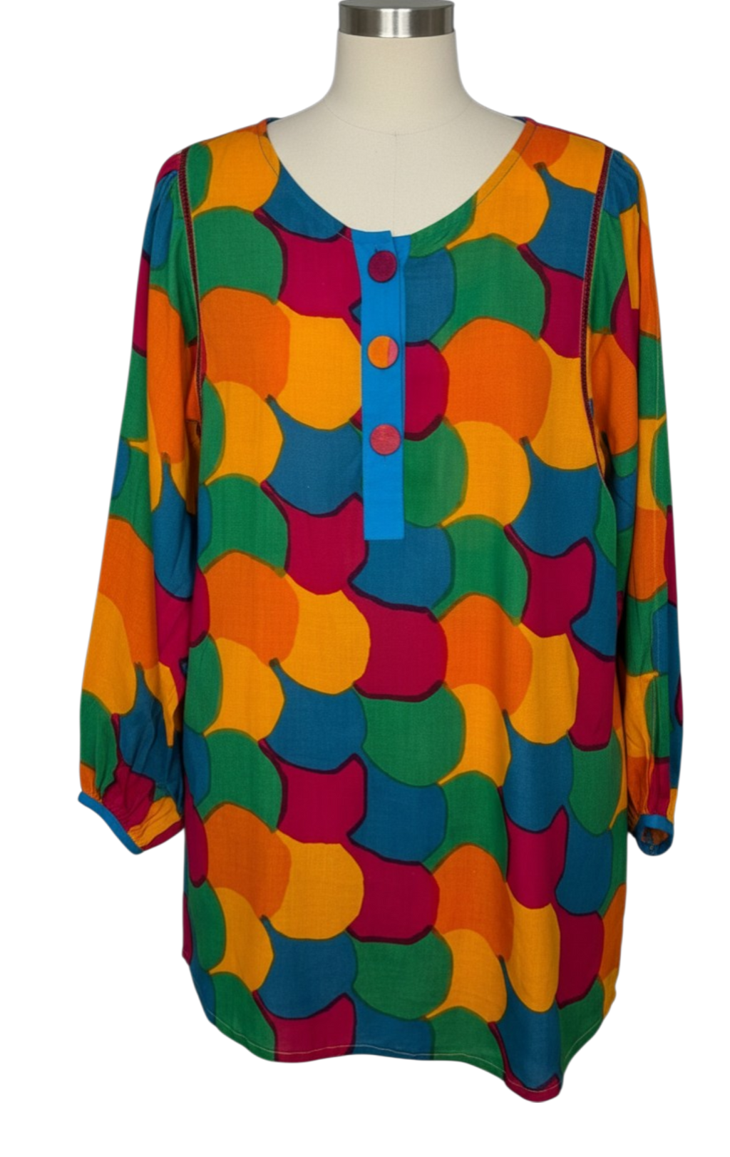 G² Abstract Multicolour Tunic Blouse Women's Bold 90s Style Top NWT
