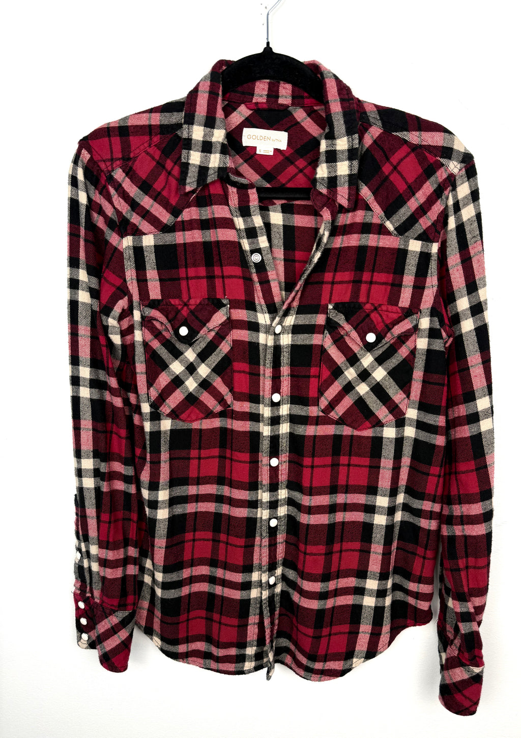 Golden by TNA Women's Red Plaid Flannel Snap Front Shirt | Size Small | 100% Cotton