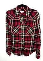 Golden by TNA Women's Red Plaid Flannel Snap Front Shirt | Size Small | 100% Cotton