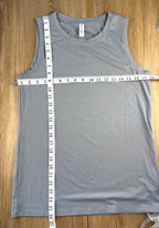 Grey Athleta Vital Tank 2.0 sleeveless top, lightweight performance fabric, minimalist athletic layering piece measuring 36" bust and 26" shoulder to hem 