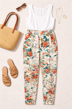 Guess Floral Jogger Style Dress Pants | Size M at Blue Sparrow Shop on flatly with sandals, bag, tank top