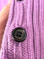 Guzzo buttons on  Guzzo 1969 handmade lilac cable knit cardigan XXL UK made cotton sweater with yellow and black stripe detail