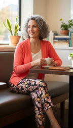 H&M Slim Fit Ankle Pants | Size 8 at Blue Sparrow Shop  on woman sitting in cafe
